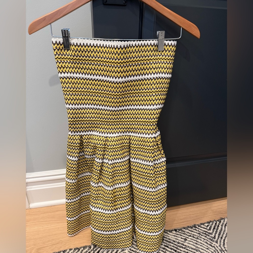 Strapless Yellow and White Dress- summer fun